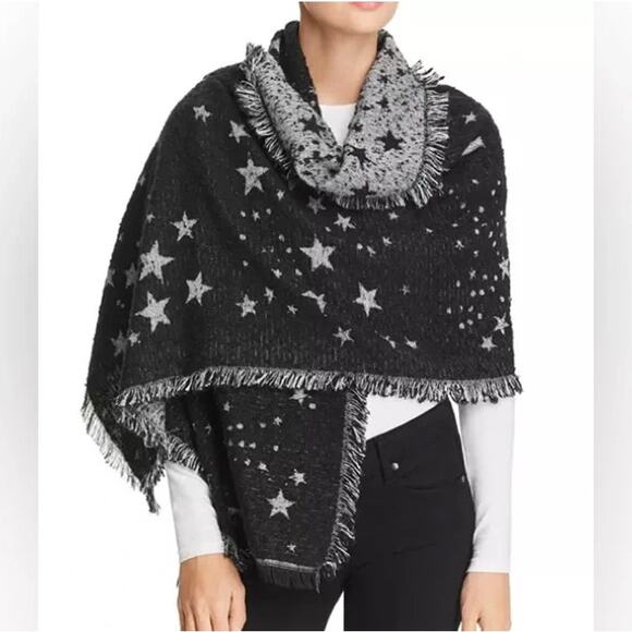 Rebecca Minkoff Black and Metallic Silver Star Blanket Scarf Shawl - Picture 1 of 6